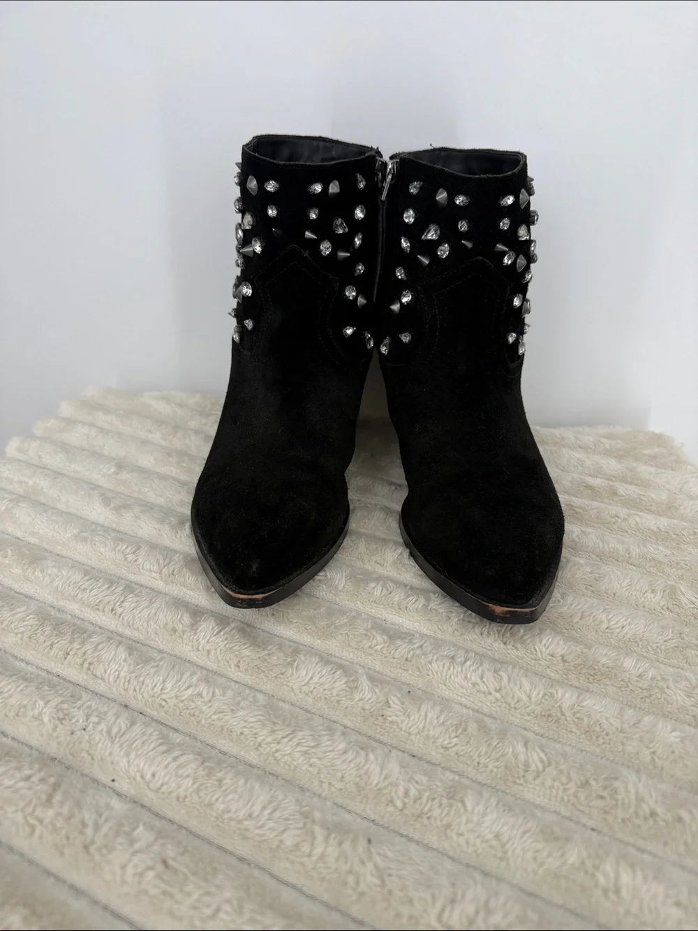 Sam Edelman Avril Black Suede Crystal-Embellished Women's Ankle Boots size 8M